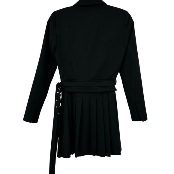 NWT Zara Black Box Pleat Belted Long Sleeve Collared Mini Blazer Dress Size XS - Picture 3 of 11